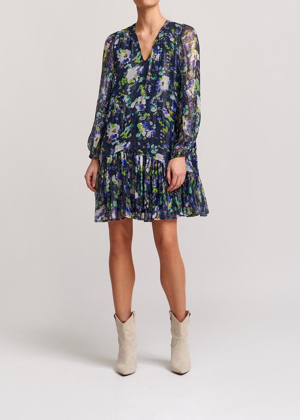 Robe trapèze bleu foncé à  imprimé floral RE—SSENTIEL seconde main photo 8