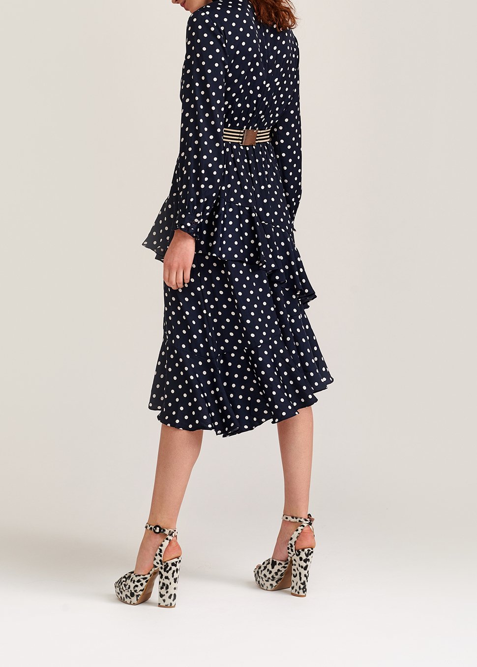 Dark blue polka dot ruffled midi dress RE—SSENTIEL second-hand photo 5