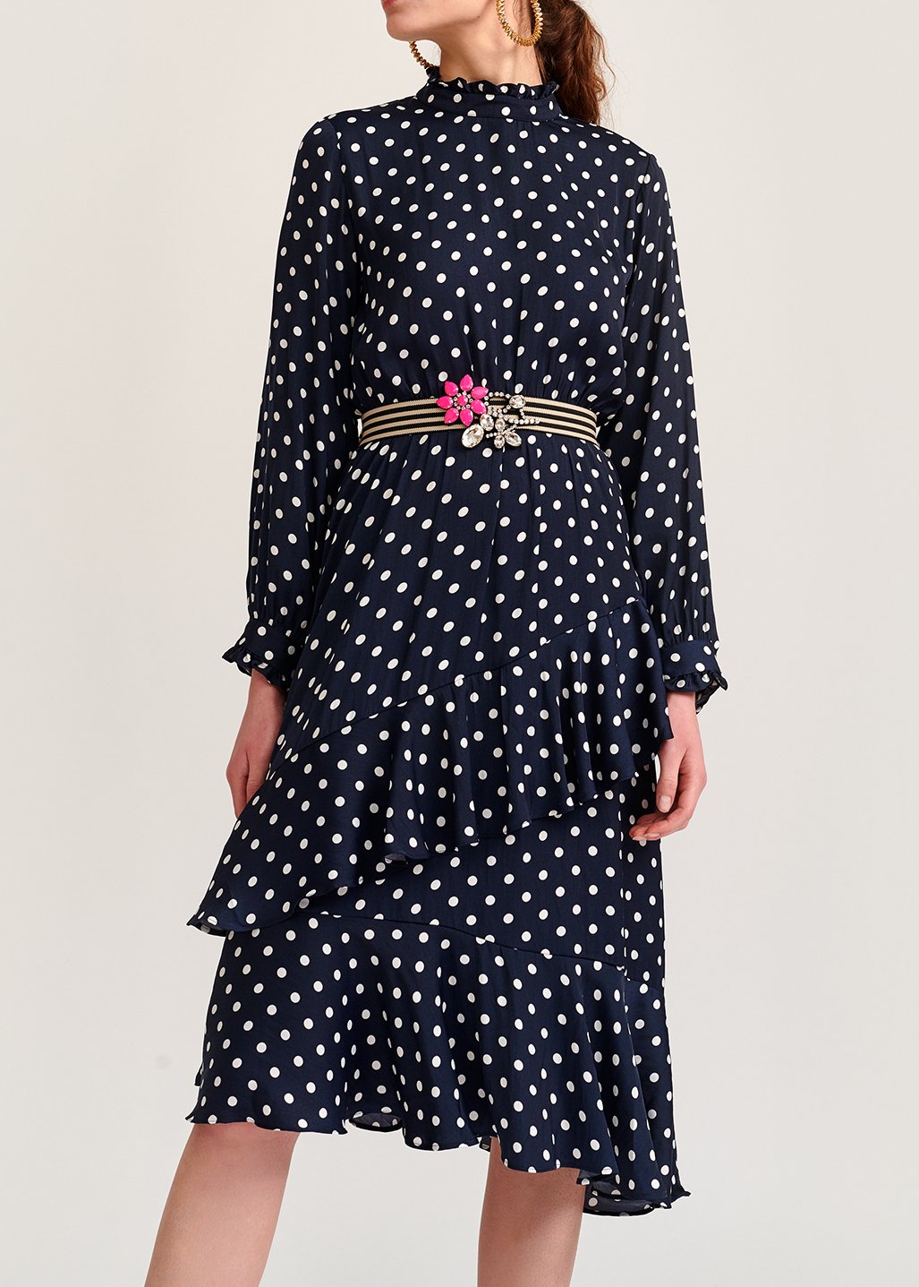 Dark blue polka dot ruffled midi dress RE—SSENTIEL second-hand photo 6
