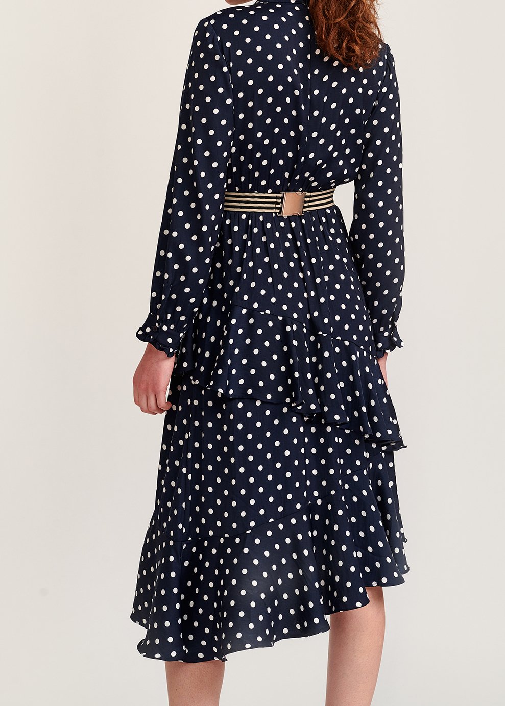 Dark blue polka dot ruffled midi dress RE—SSENTIEL second-hand photo 7