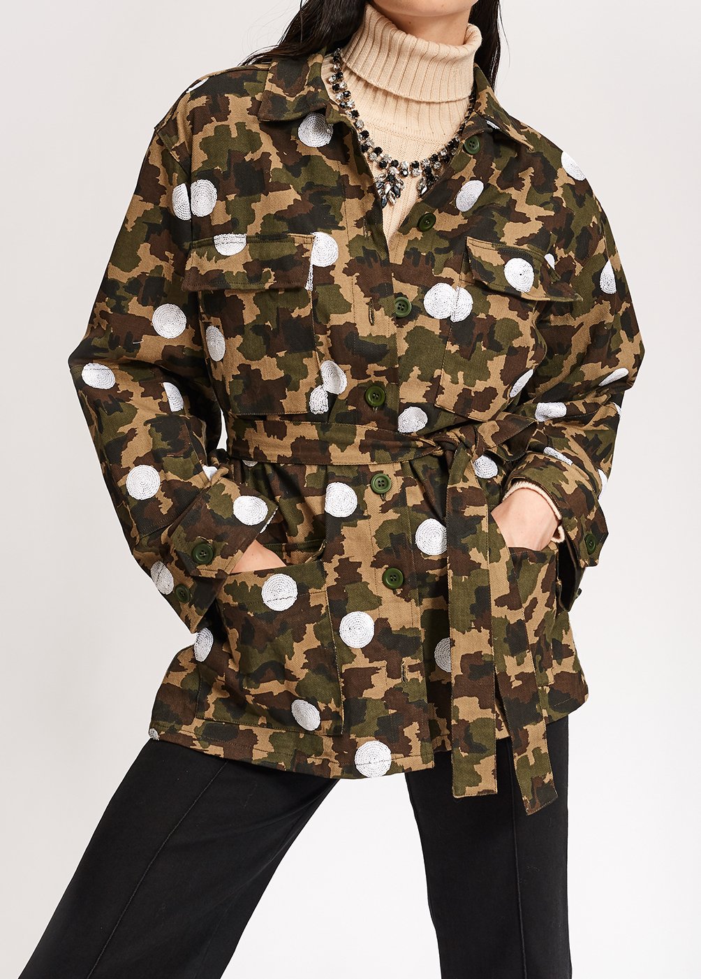 Camouflage-print cotton jacket with white sequin polka dots RE—SSENTIEL second-hand photo 4