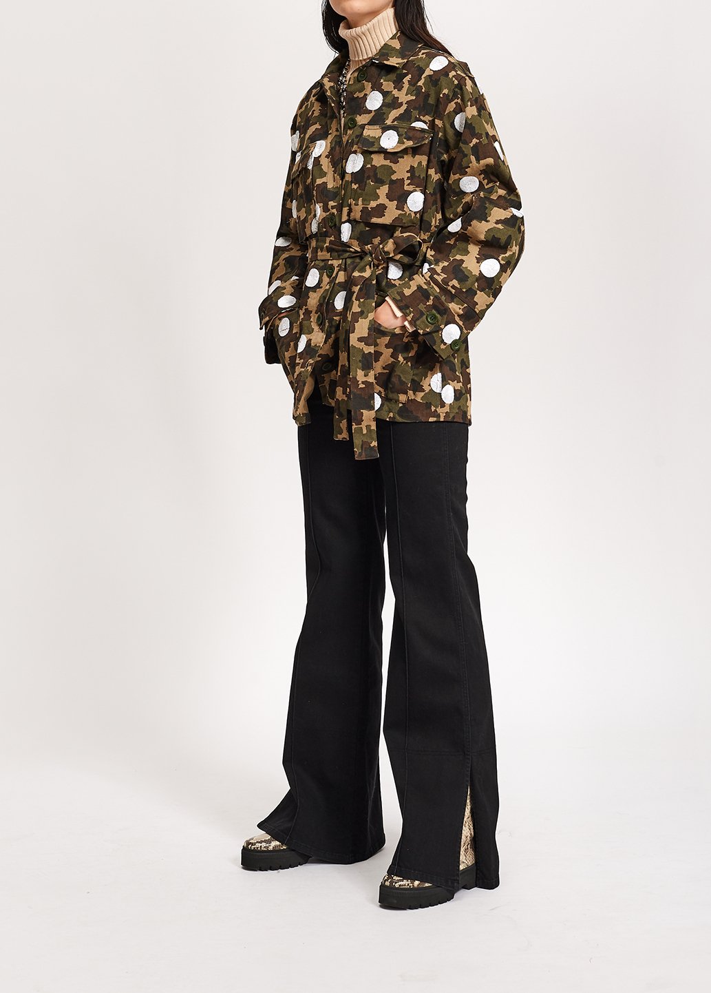 Camouflage-print cotton jacket with white sequin polka dots RE—SSENTIEL second-hand photo 6