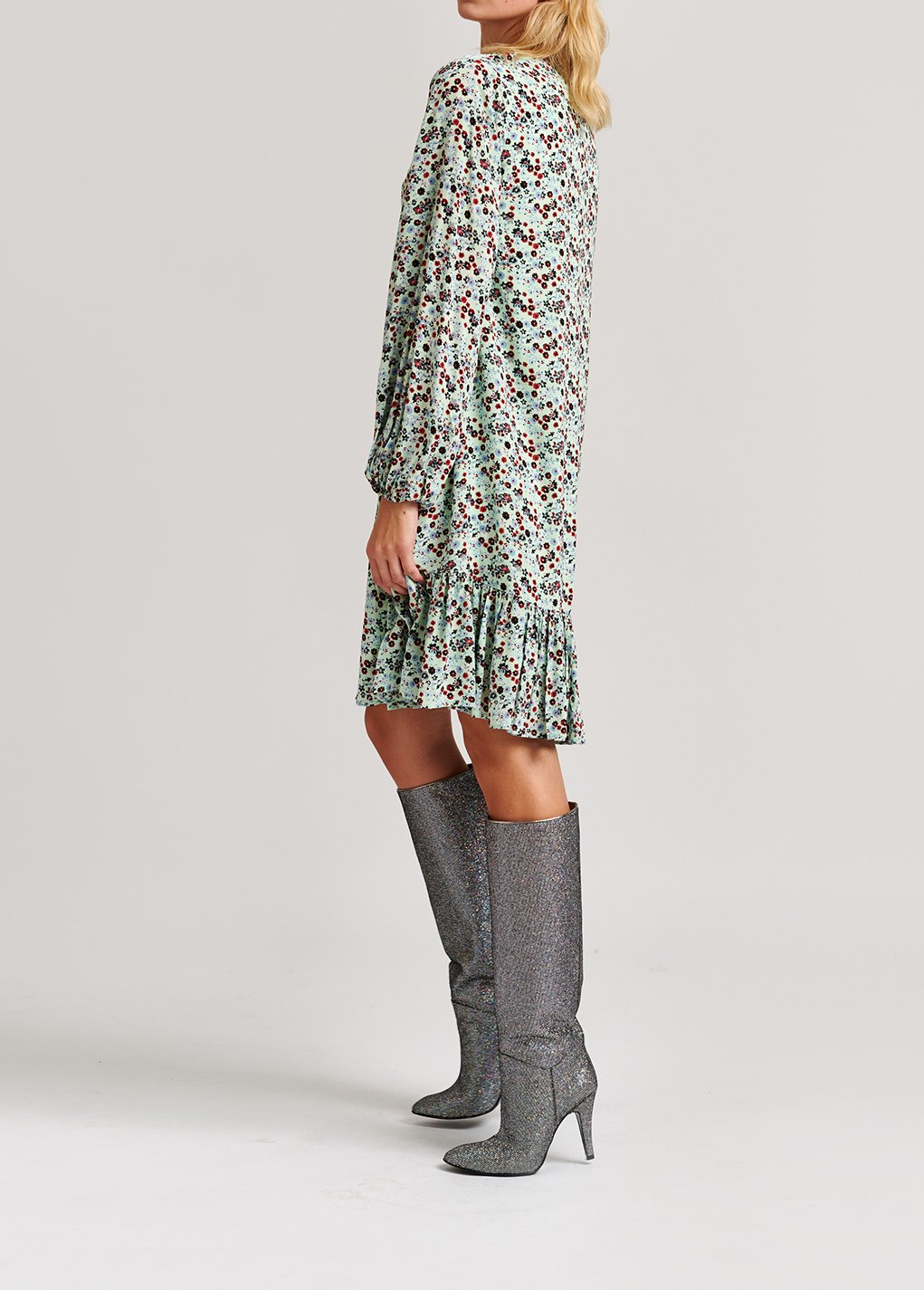Muntgroene mini-jurk met bloemenprint RE—SSENTIEL tweedehands photo 5