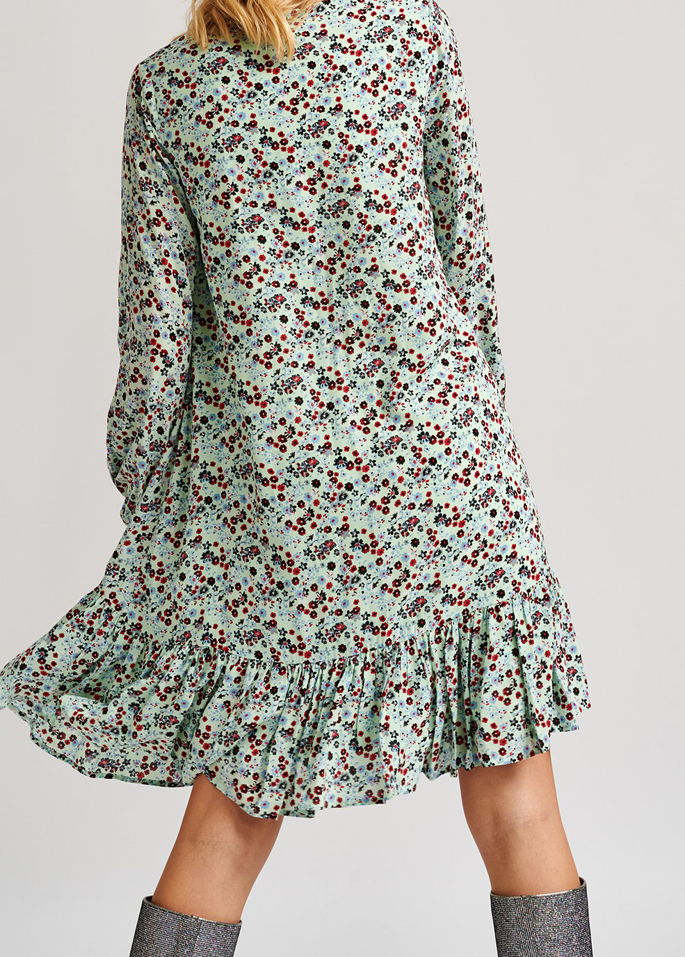 Muntgroene mini-jurk met bloemenprint RE—SSENTIEL tweedehands photo 6