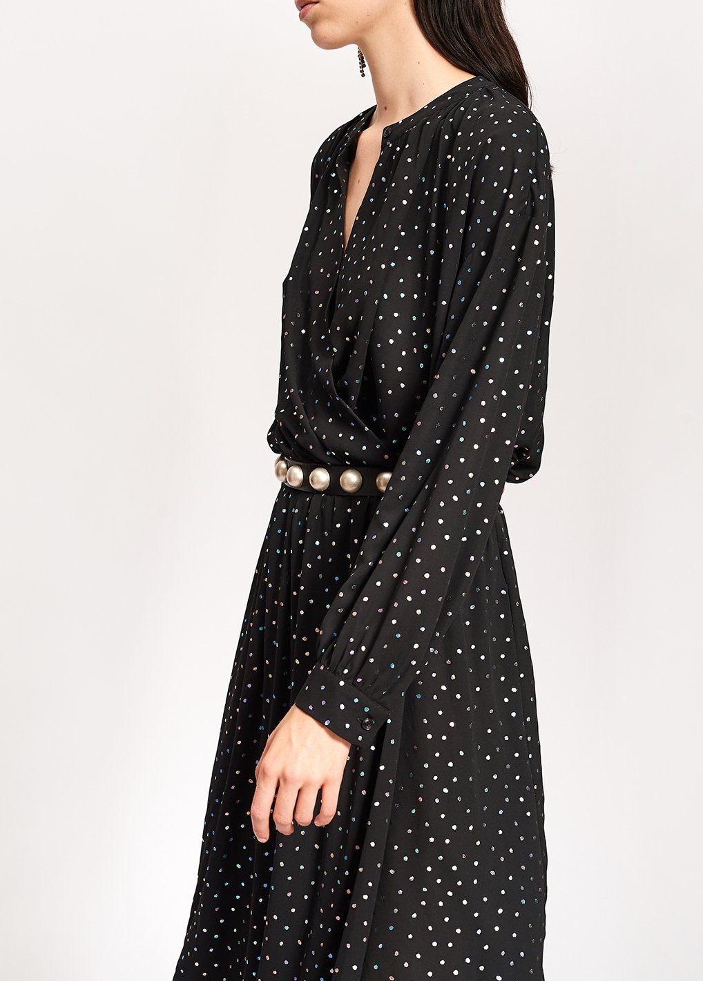 Black belted midi dress with holographic polka dots RE—SSENTIEL second-hand photo 4