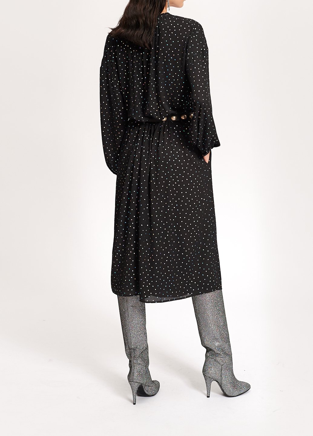 Black belted midi dress with holographic polka dots RE—SSENTIEL second-hand photo 5