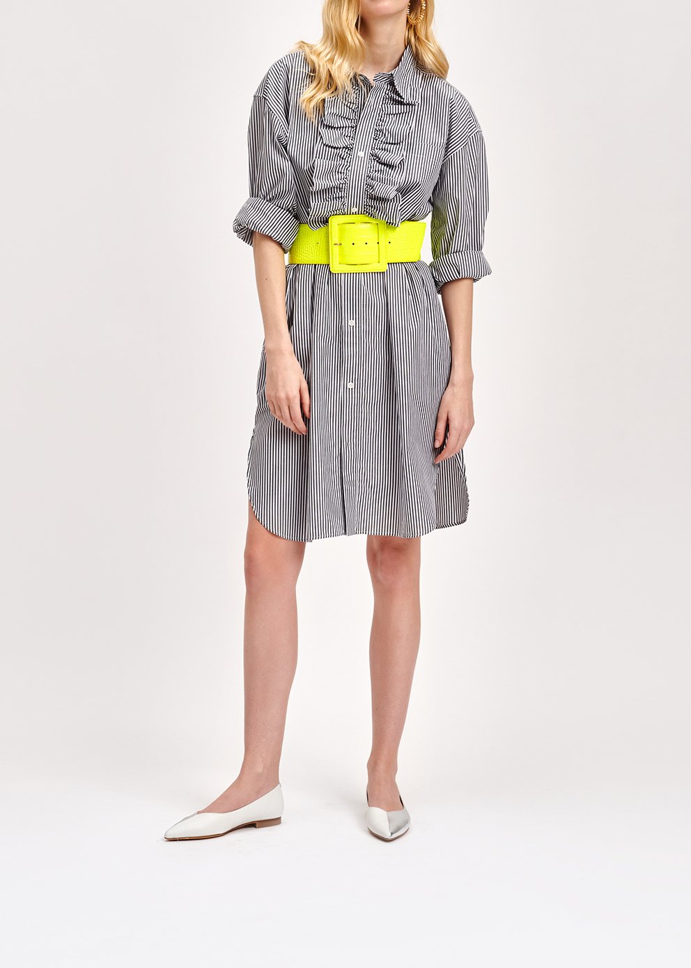 Robe chemise à  rayures gris et blanc cassé RE—SSENTIEL seconde main photo 7