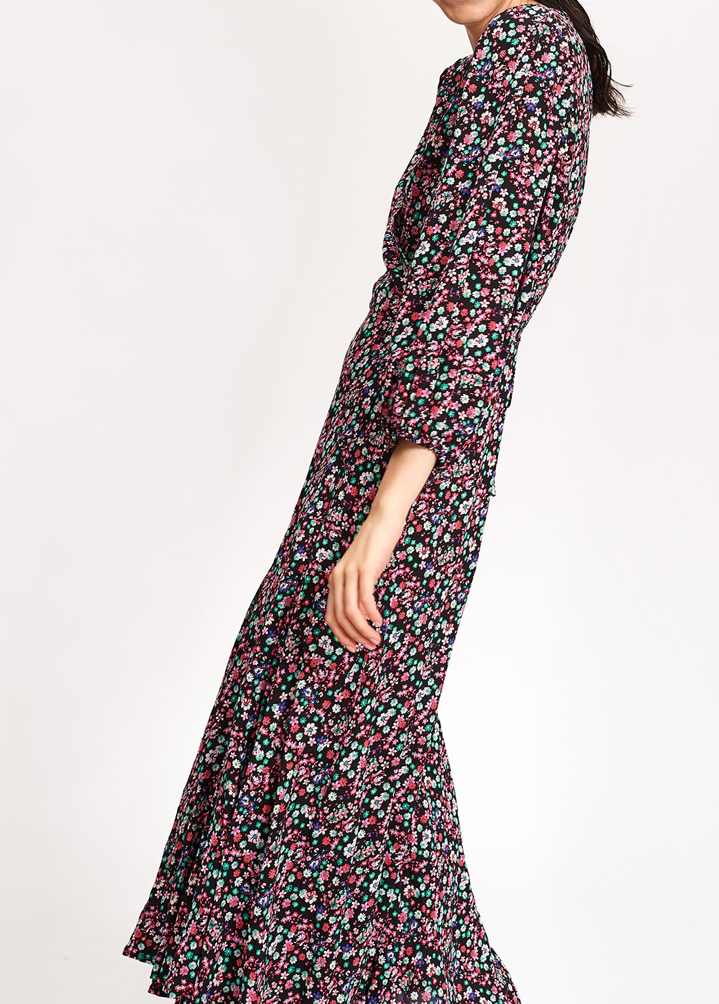 Robe maxi cache-coeur noire à  imprimé floral RE—SSENTIEL seconde main photo 5