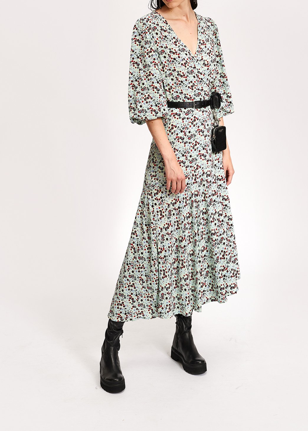 Robe maxi cache-coeur vert menthe à  imprimé floral RE—SSENTIEL seconde main photo 3