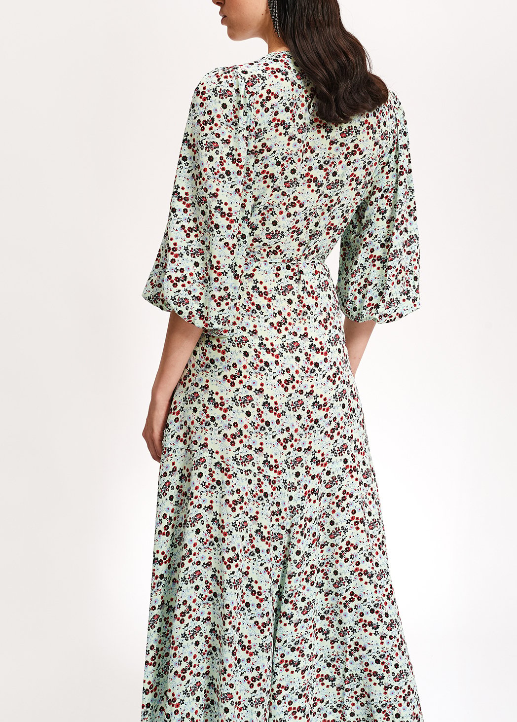 Robe maxi cache-coeur vert menthe à  imprimé floral RE—SSENTIEL seconde main photo 5