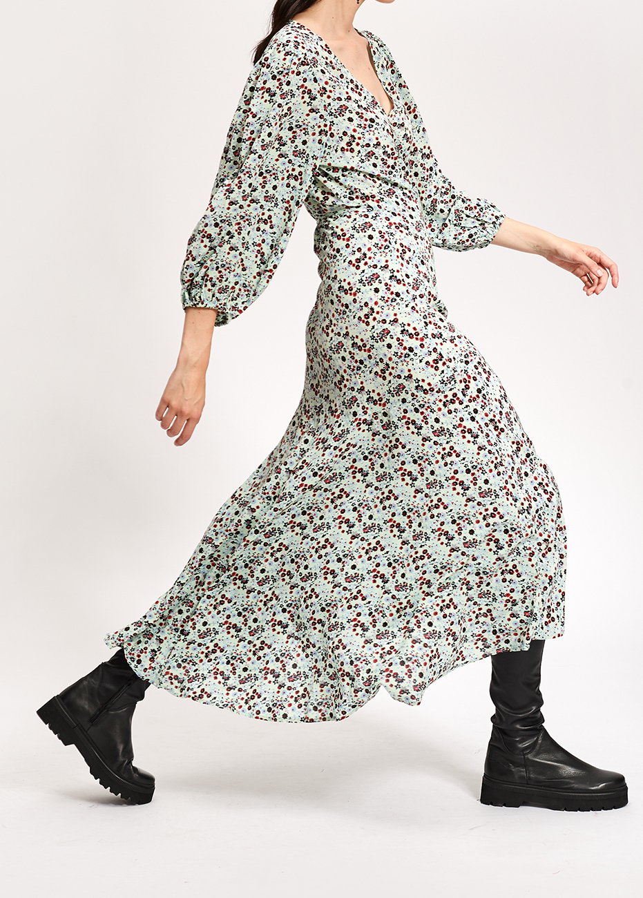 Robe maxi cache-coeur vert menthe à  imprimé floral RE—SSENTIEL seconde main photo 6