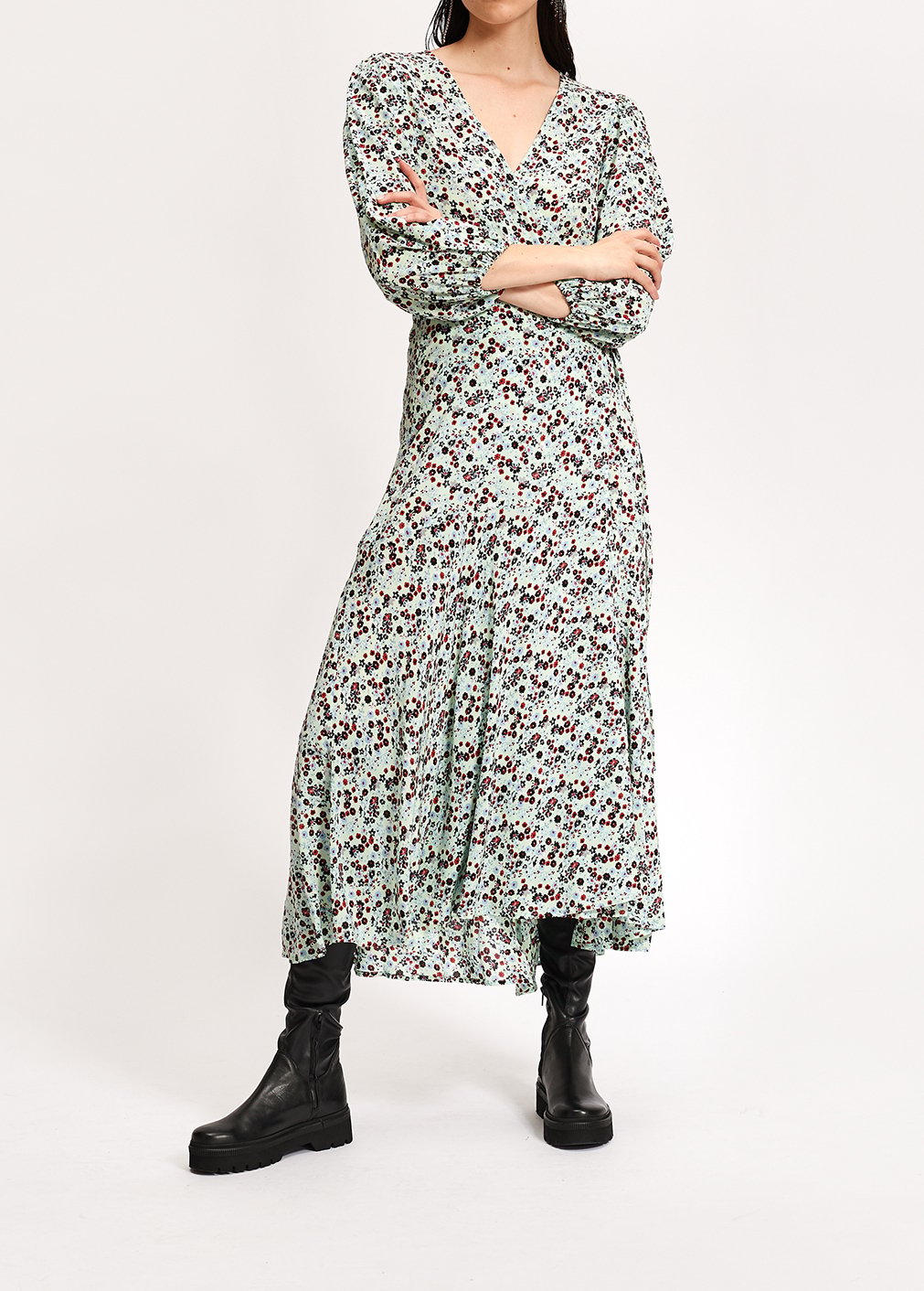 Robe maxi cache-coeur vert menthe à  imprimé floral RE—SSENTIEL seconde main photo 7