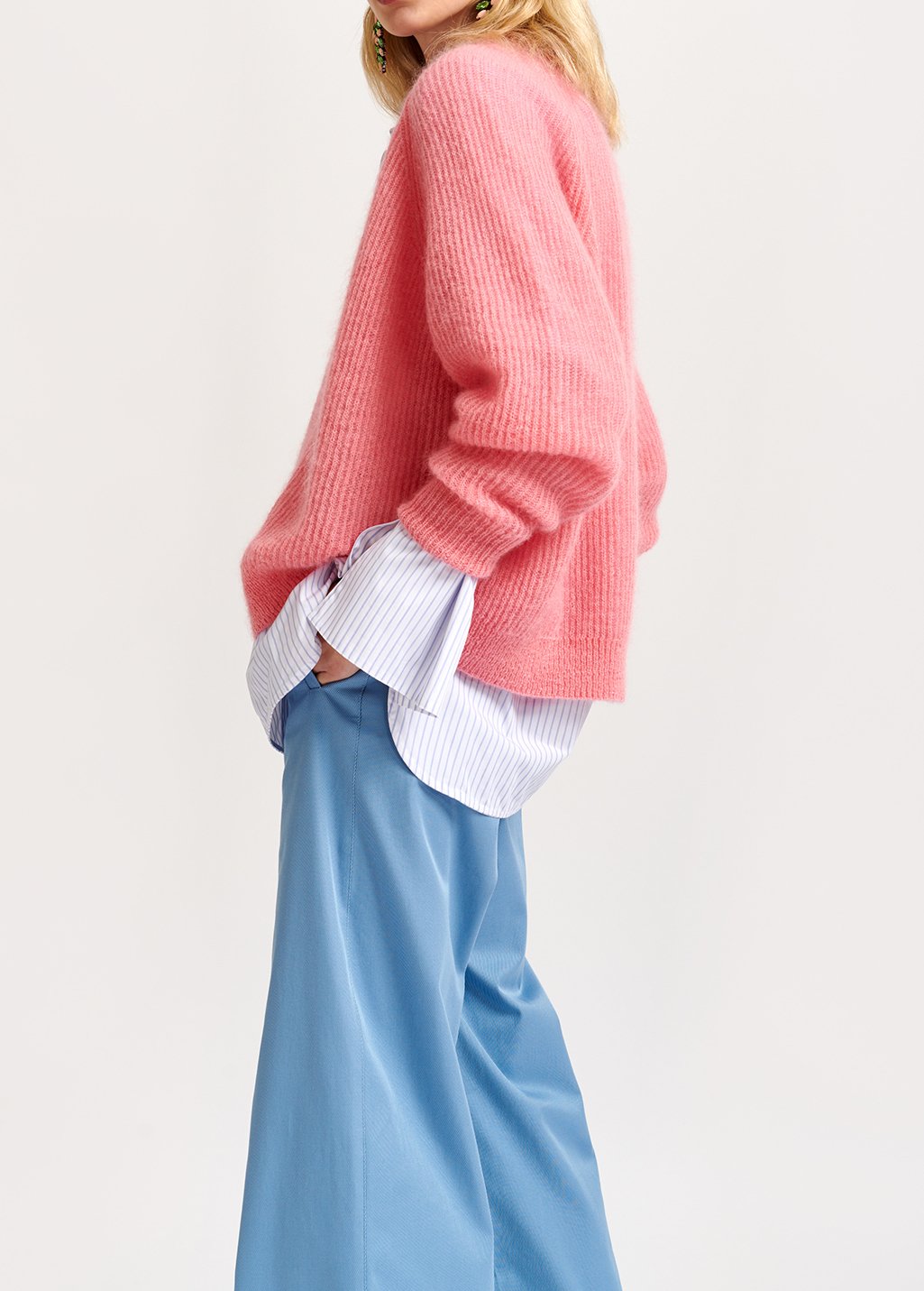 Cardigan rose côtelé en mohair mélangé RE—SSENTIEL seconde main photo 3