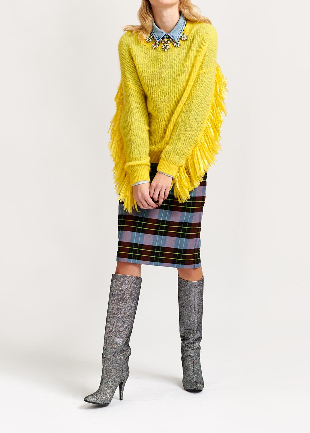 Pull jaune en tricot côtelé à  franges RE—SSENTIEL seconde main photo 4