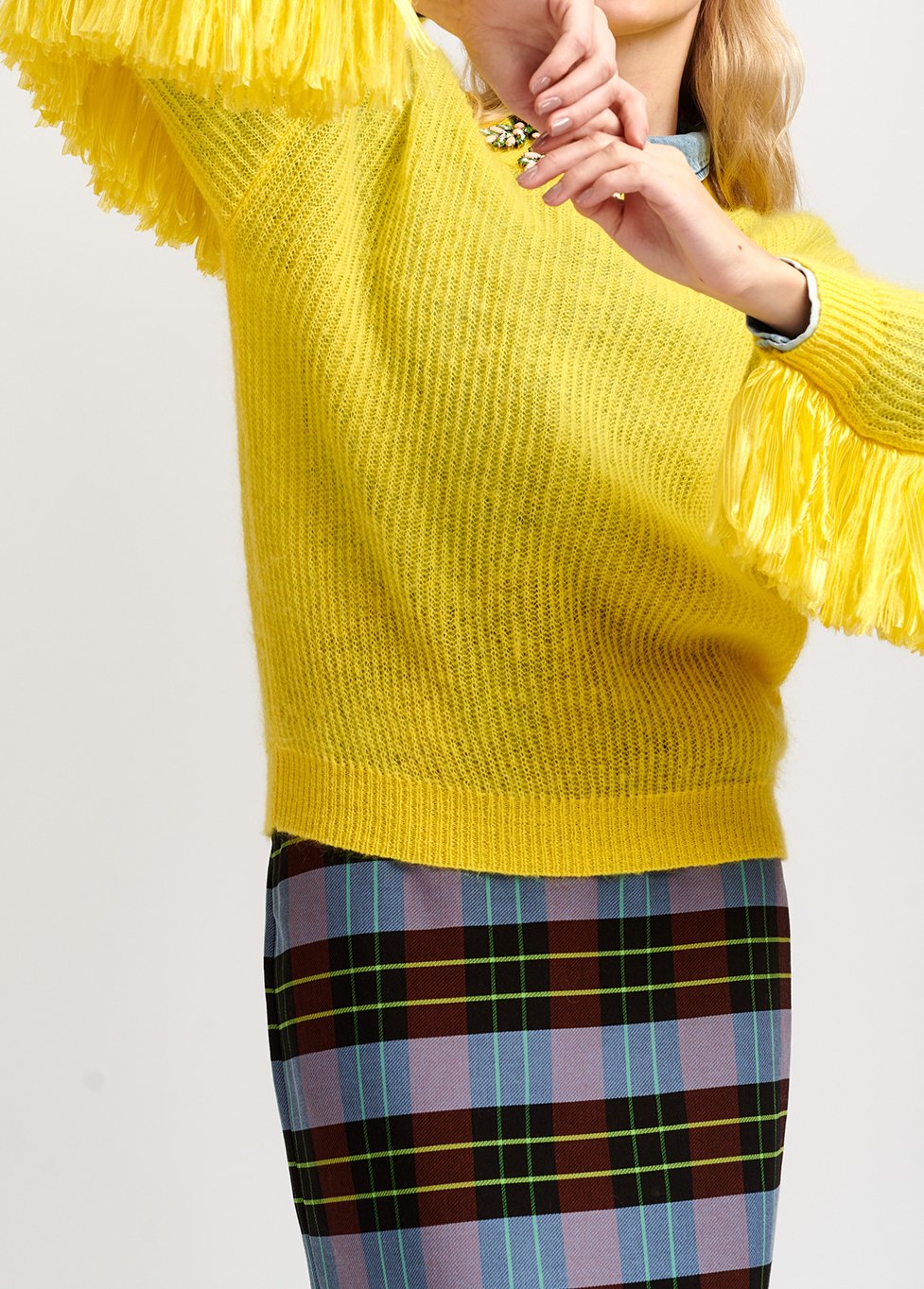 Pull jaune en tricot côtelé à  franges RE—SSENTIEL seconde main photo 5