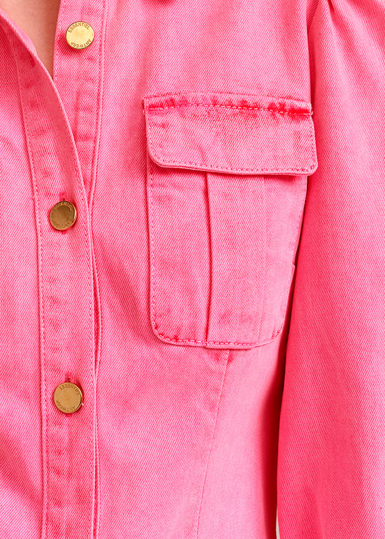 Robe mini en jean rose fluo aux manches bouffantes RE—SSENTIEL seconde main photo 6