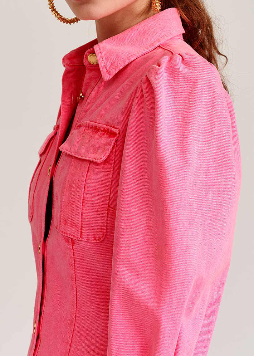 Robe mini en jean rose fluo aux manches bouffantes RE—SSENTIEL seconde main photo 7