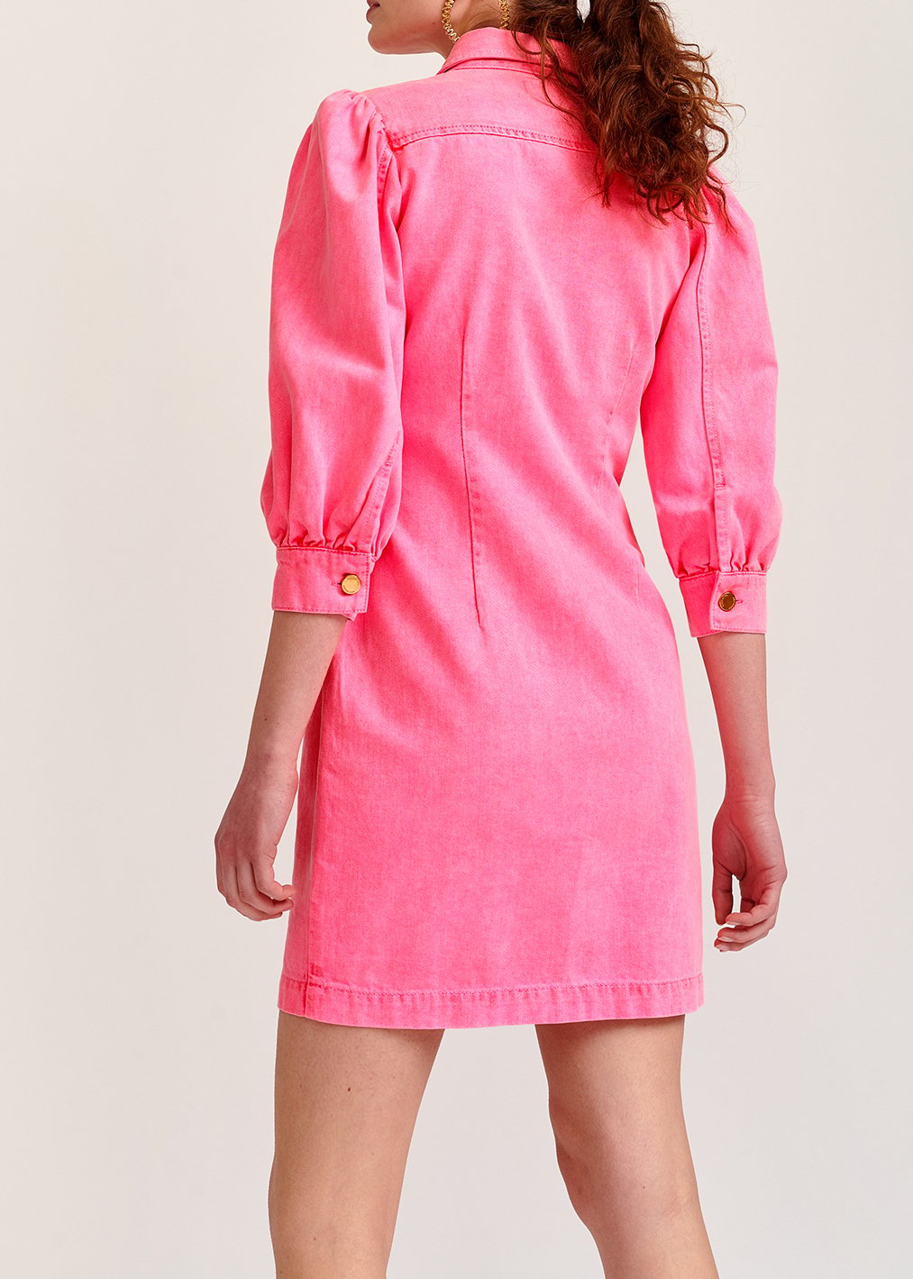 Robe mini en jean rose fluo aux manches bouffantes RE—SSENTIEL seconde main photo 8