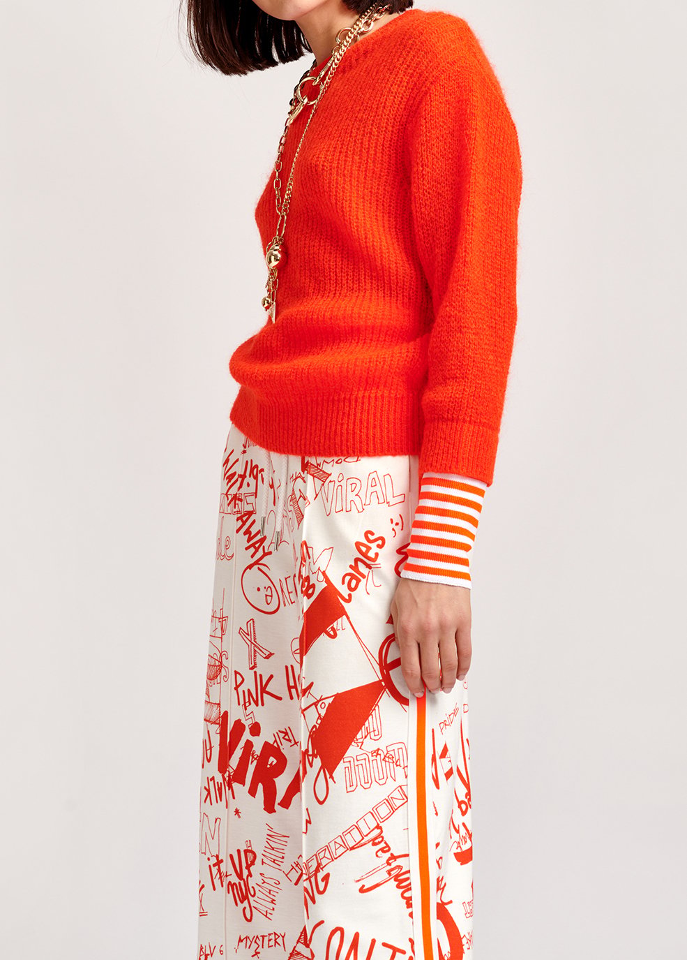 Pull maille côtelée orange aux manchettes rayées fluo RE—SSENTIEL seconde main photo 5