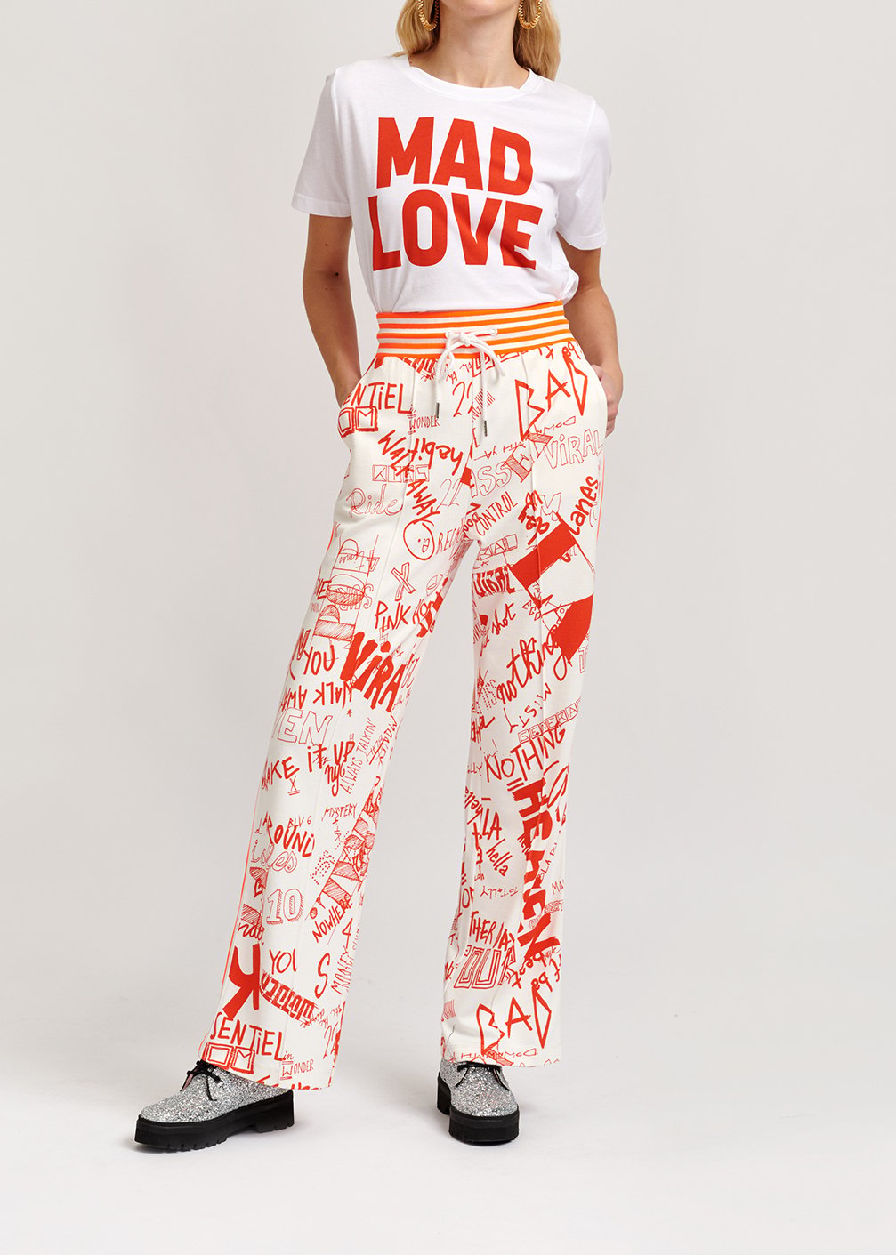 Orange and off-white printed track pants RE—SSENTIEL second-hand photo 4