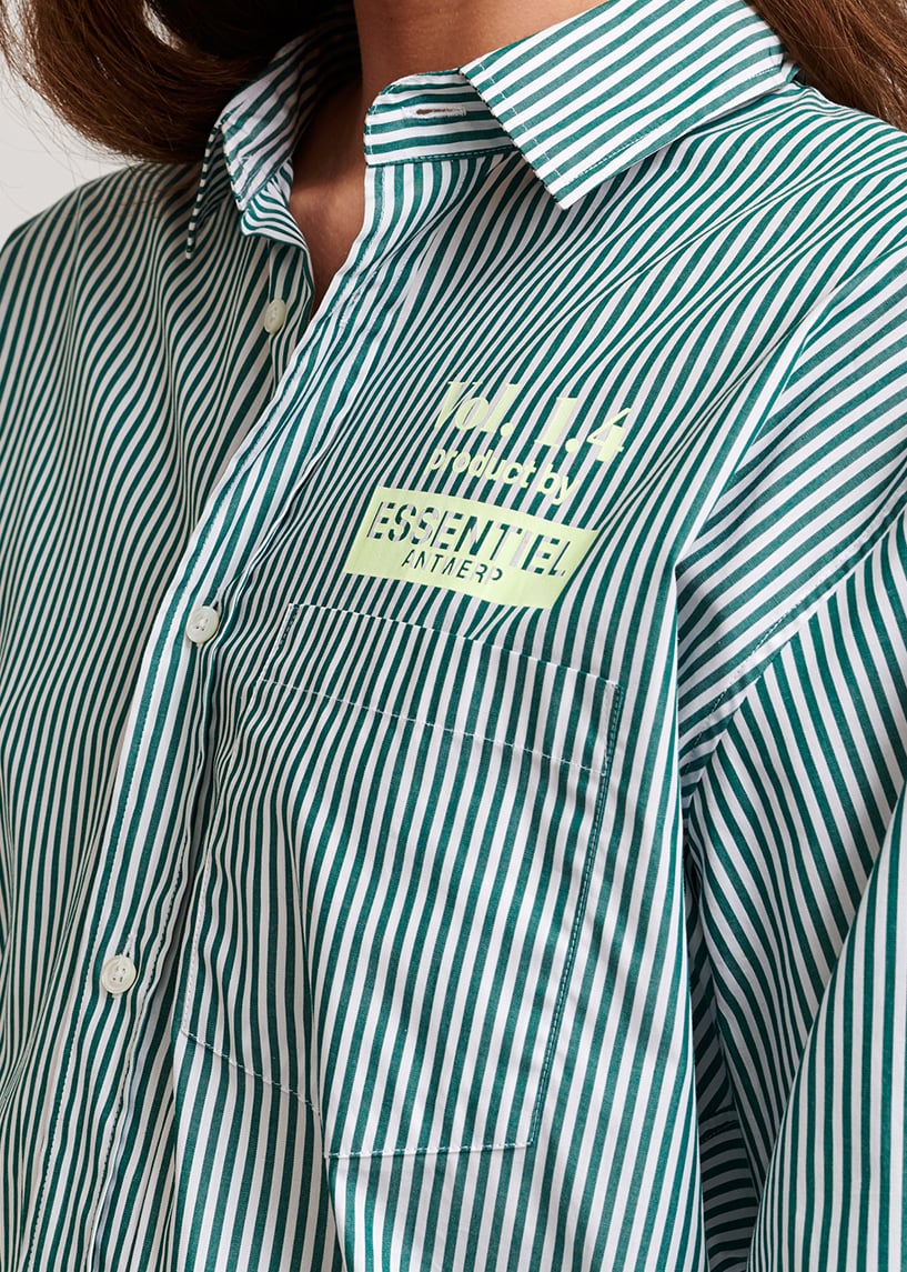 Chemise en coton à  rayures vert et blanc cassé RE—SSENTIEL seconde main photo 3