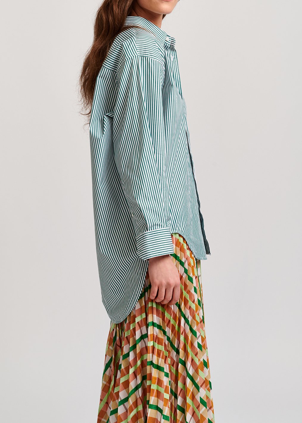 Chemise en coton à  rayures vert et blanc cassé RE—SSENTIEL seconde main photo 6