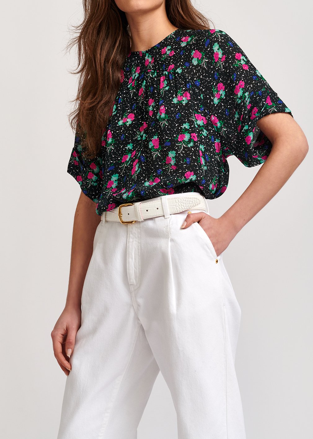 Black floral-print top RE—SSENTIEL second-hand photo 3