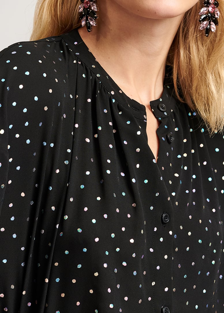 Zwarte blouse met knoopjes en holografische stippen RE—SSENTIEL tweedehands photo 7
