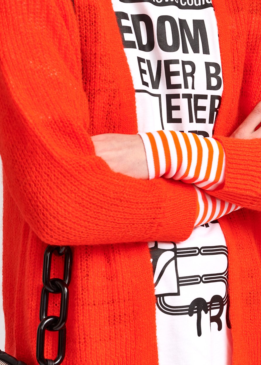 Neonoranje ribgebreide cardigan met gestreepte manchetten RE—SSENTIEL tweedehands photo 4