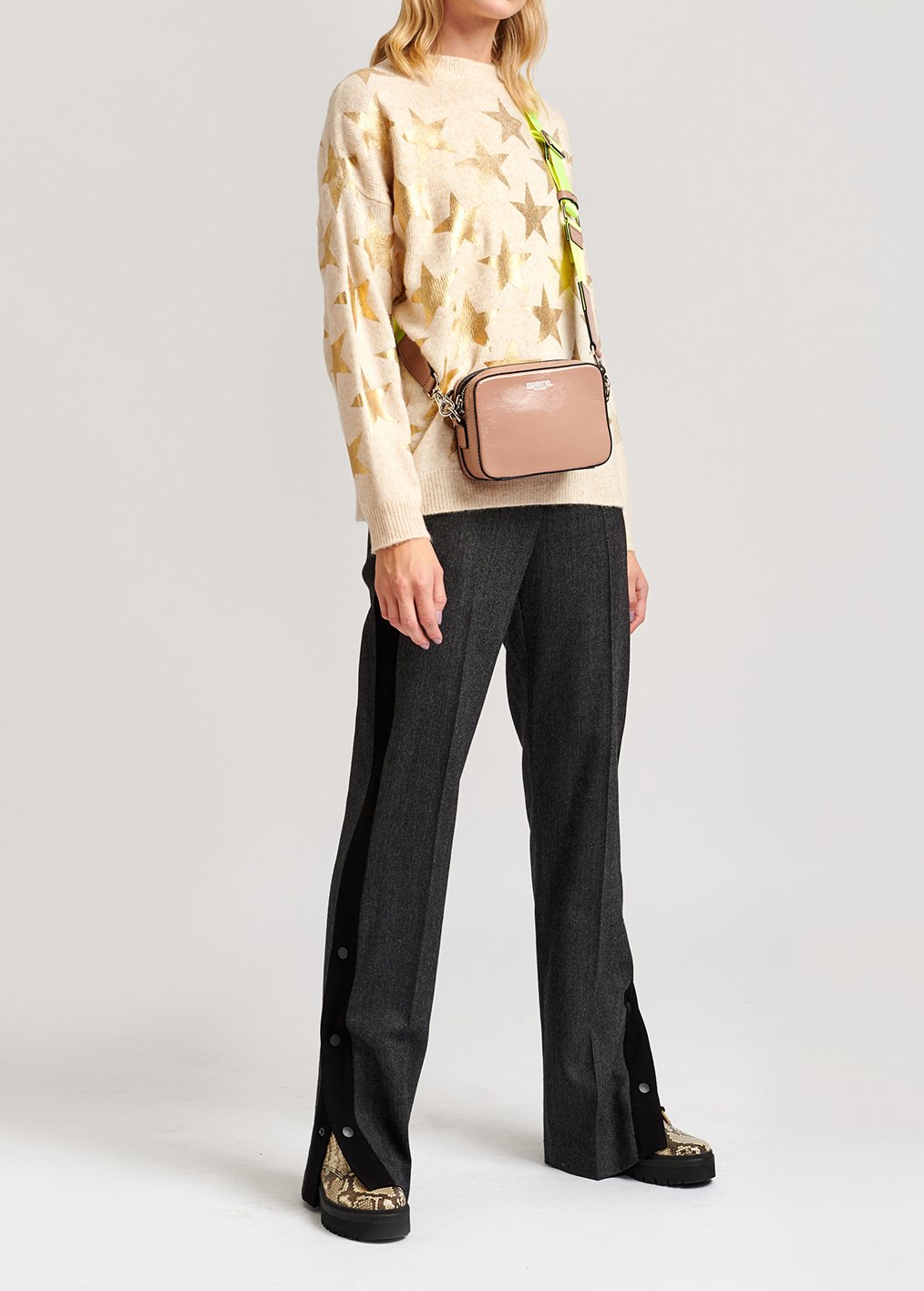 Donkergrijze wolmix broek met contrasterende streep RE—SSENTIEL tweedehands photo 3