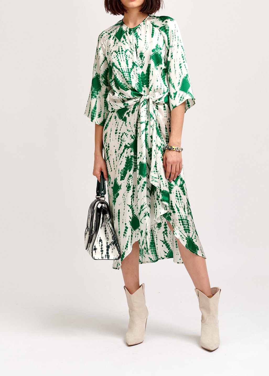 Off-white and green tie-dyed silk midi dress RE—SSENTIEL second-hand photo 4
