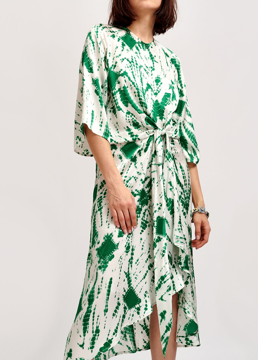 Off-white and green tie-dyed silk midi dress RE—SSENTIEL second-hand photo 5