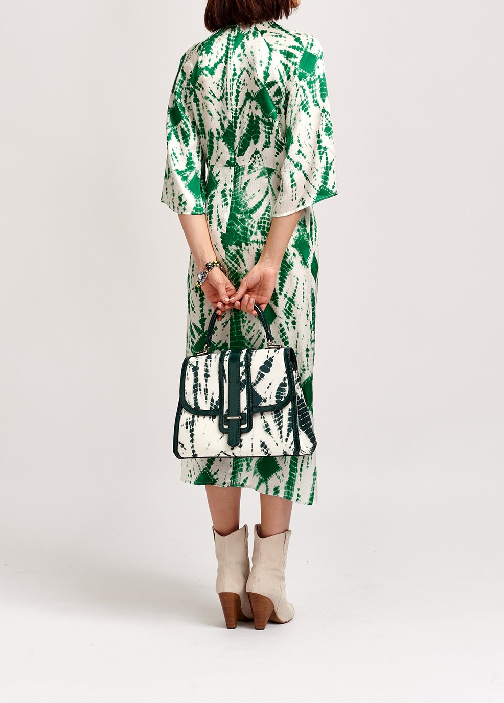 Off-white and green tie-dyed silk midi dress RE—SSENTIEL second-hand photo 6