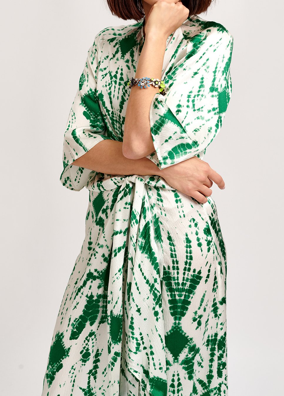 Off-white and green tie-dyed silk midi dress RE—SSENTIEL second-hand photo 7