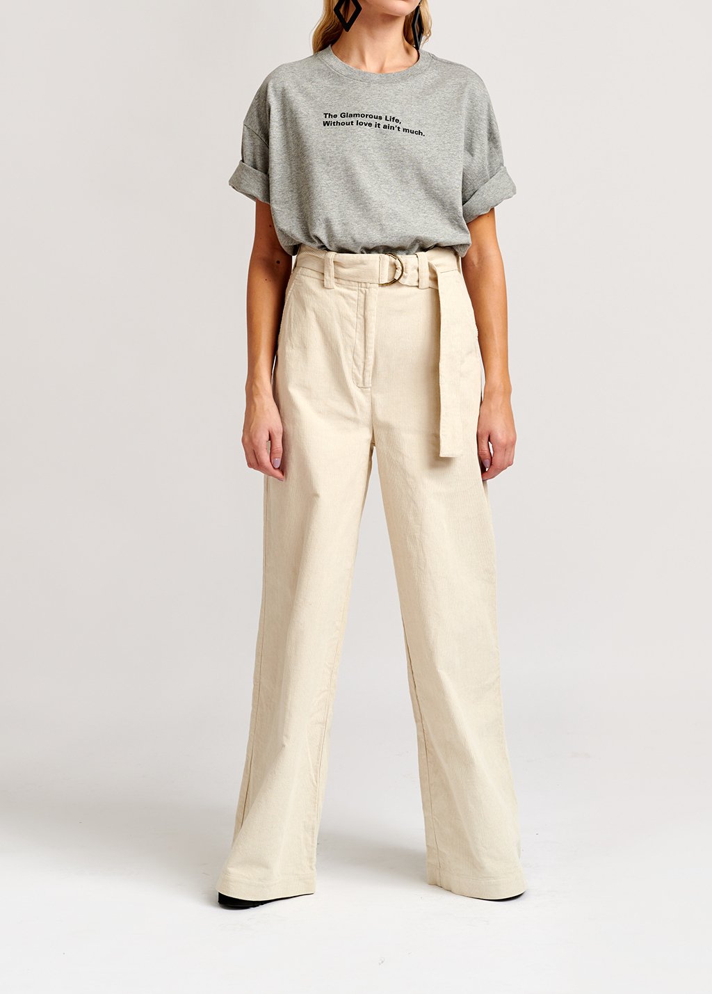 Pantalon blanc cassé en velours avec ceinture RE—SSENTIEL seconde main photo 4