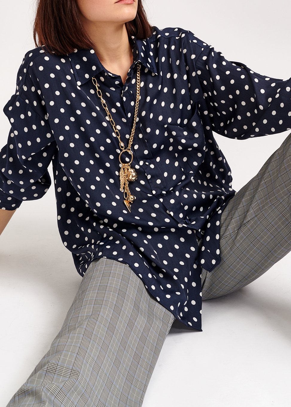 Donkerblauw oversized hemd met stippen RE—SSENTIEL tweedehands photo 4