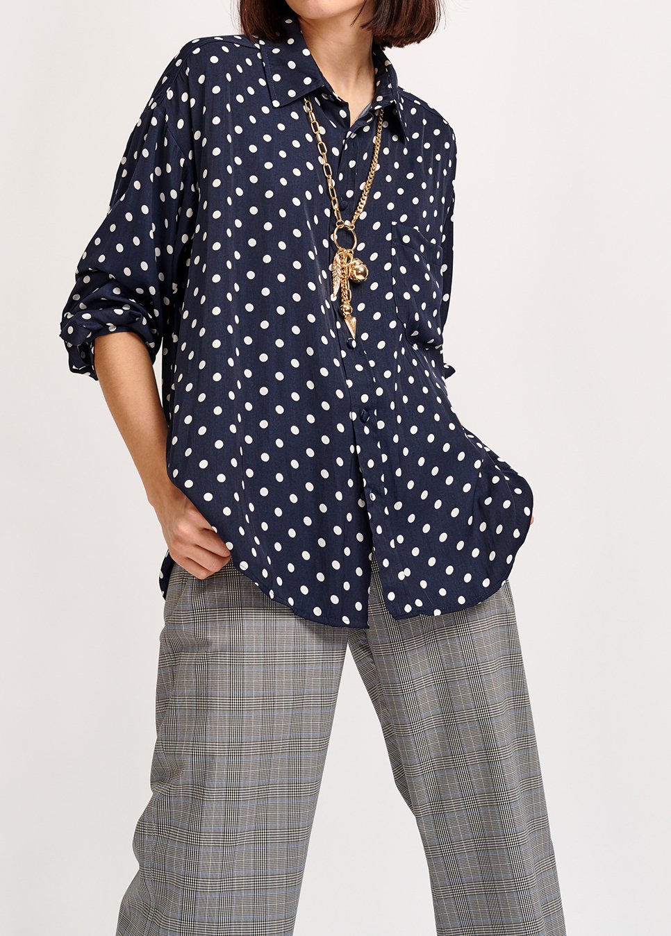 Donkerblauw oversized hemd met stippen RE—SSENTIEL tweedehands photo 7