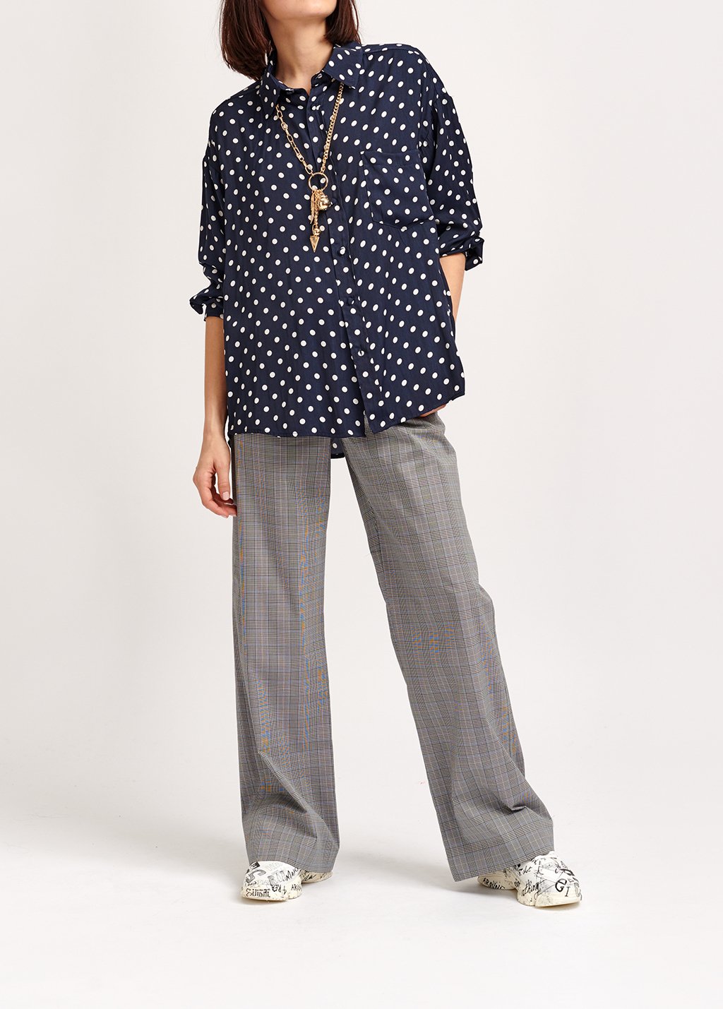Donkerblauw oversized hemd met stippen RE—SSENTIEL tweedehands photo 8