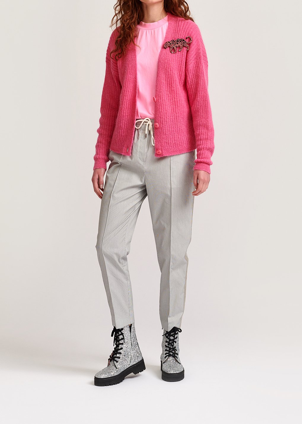 Neon pink mohair-blend ribbed-knit cardigan RE—SSENTIEL second-hand photo 5