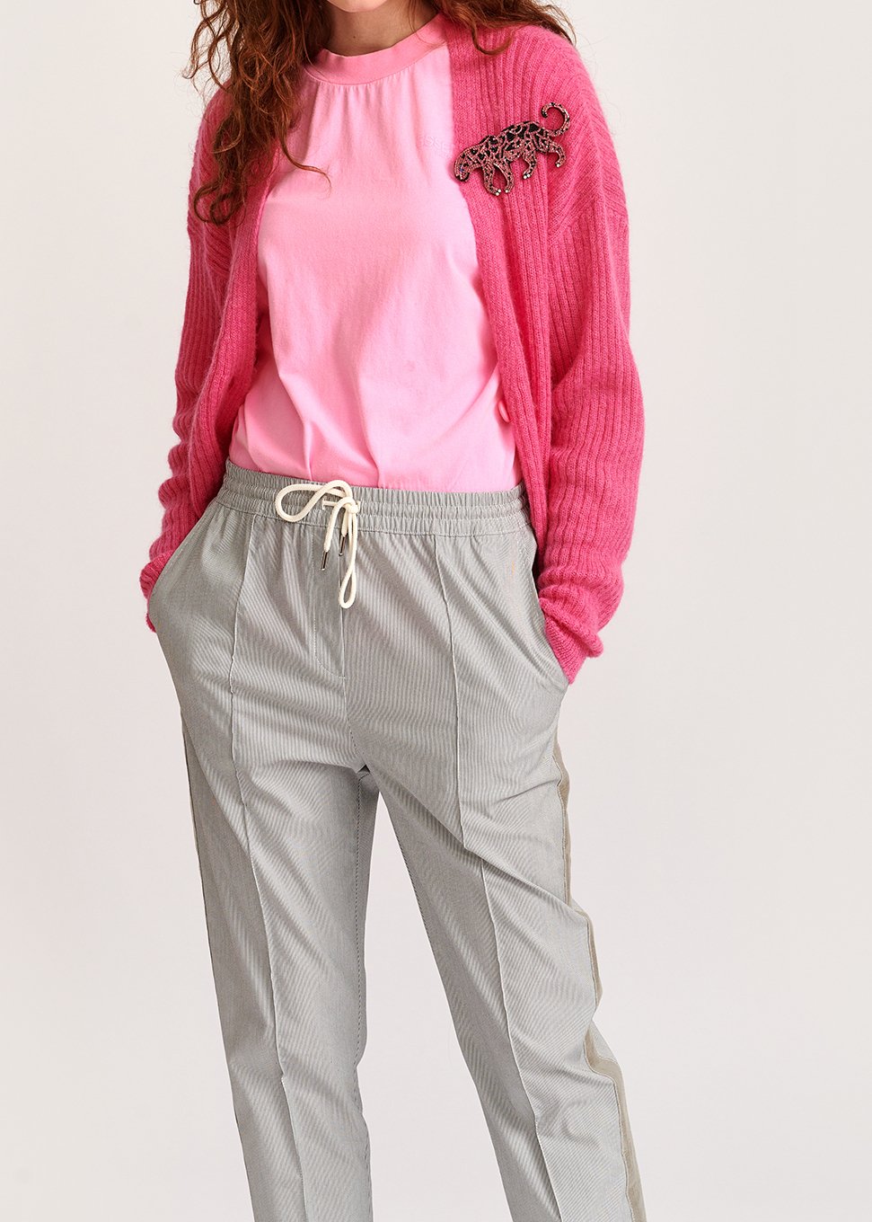 Neon pink mohair-blend ribbed-knit cardigan RE—SSENTIEL second-hand photo 7