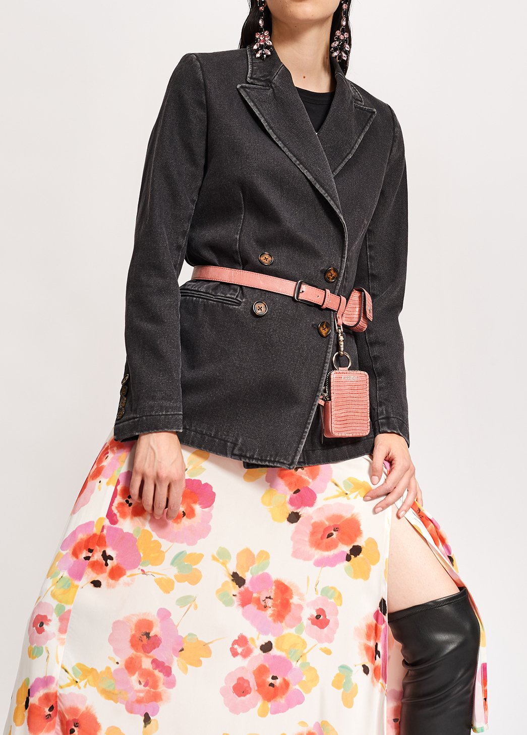 Black double-breasted denim blazer RE—SSENTIEL second-hand photo 3