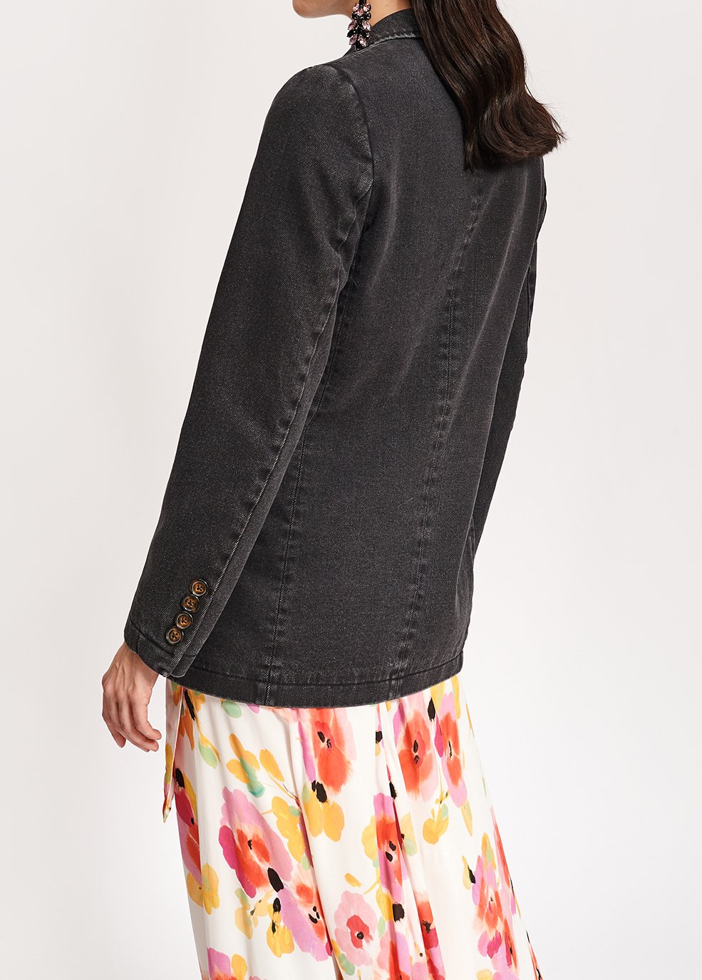 Black double-breasted denim blazer RE—SSENTIEL second-hand photo 4