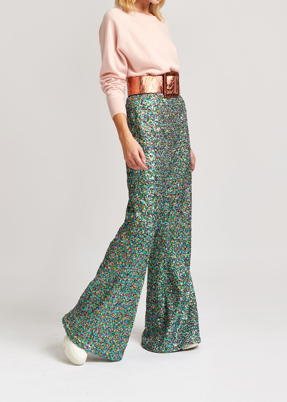 Pantalon aux jambes évasées à  paillettes vertes, fuchsia et bleues RE—SSENTIEL seconde main photo 6