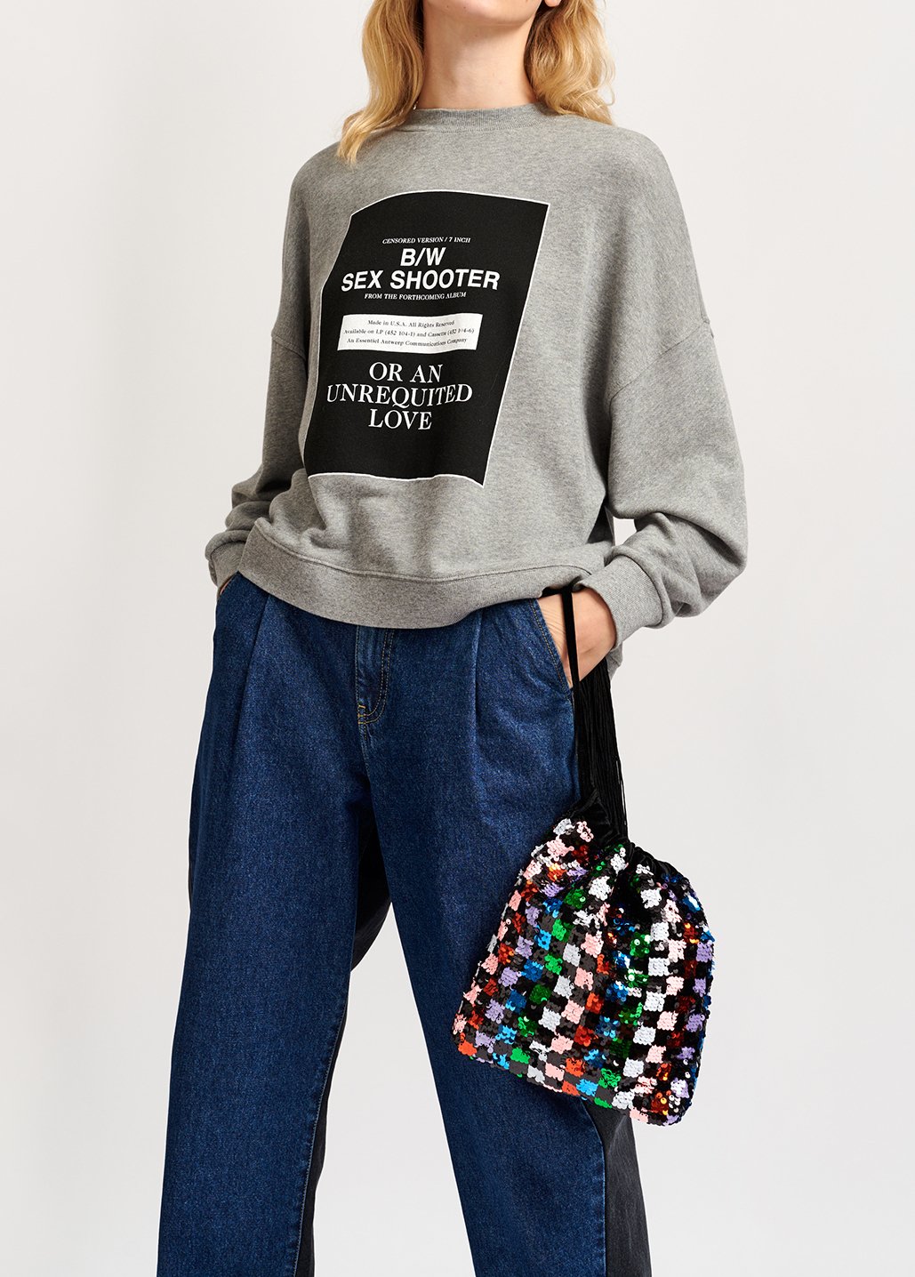 Light grey cotton-jersey 'sex shooter' sweatshirt RE—SSENTIEL second-hand photo 3