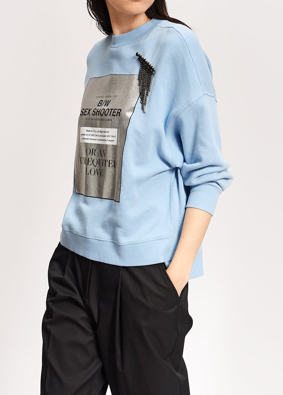 Sweatshirt 'sex shooter' bleu pà¢le en jersey de coton RE—SSENTIEL seconde main photo 3