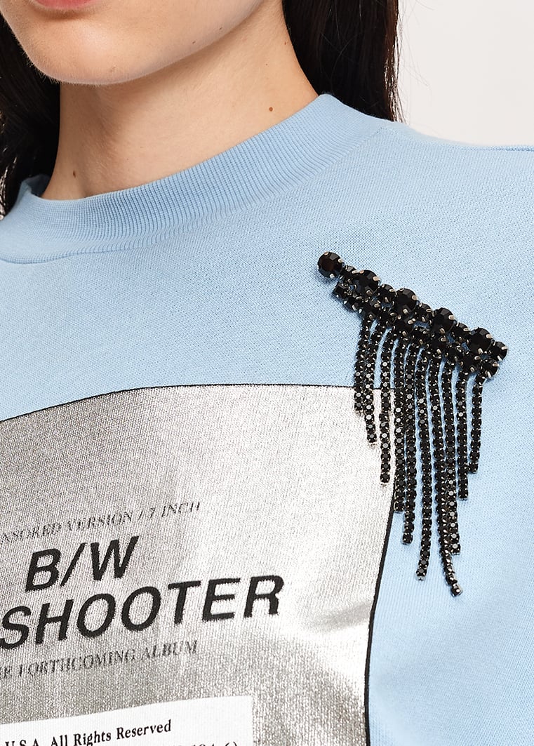 Sweatshirt 'sex shooter' bleu pà¢le en jersey de coton RE—SSENTIEL seconde main photo 4