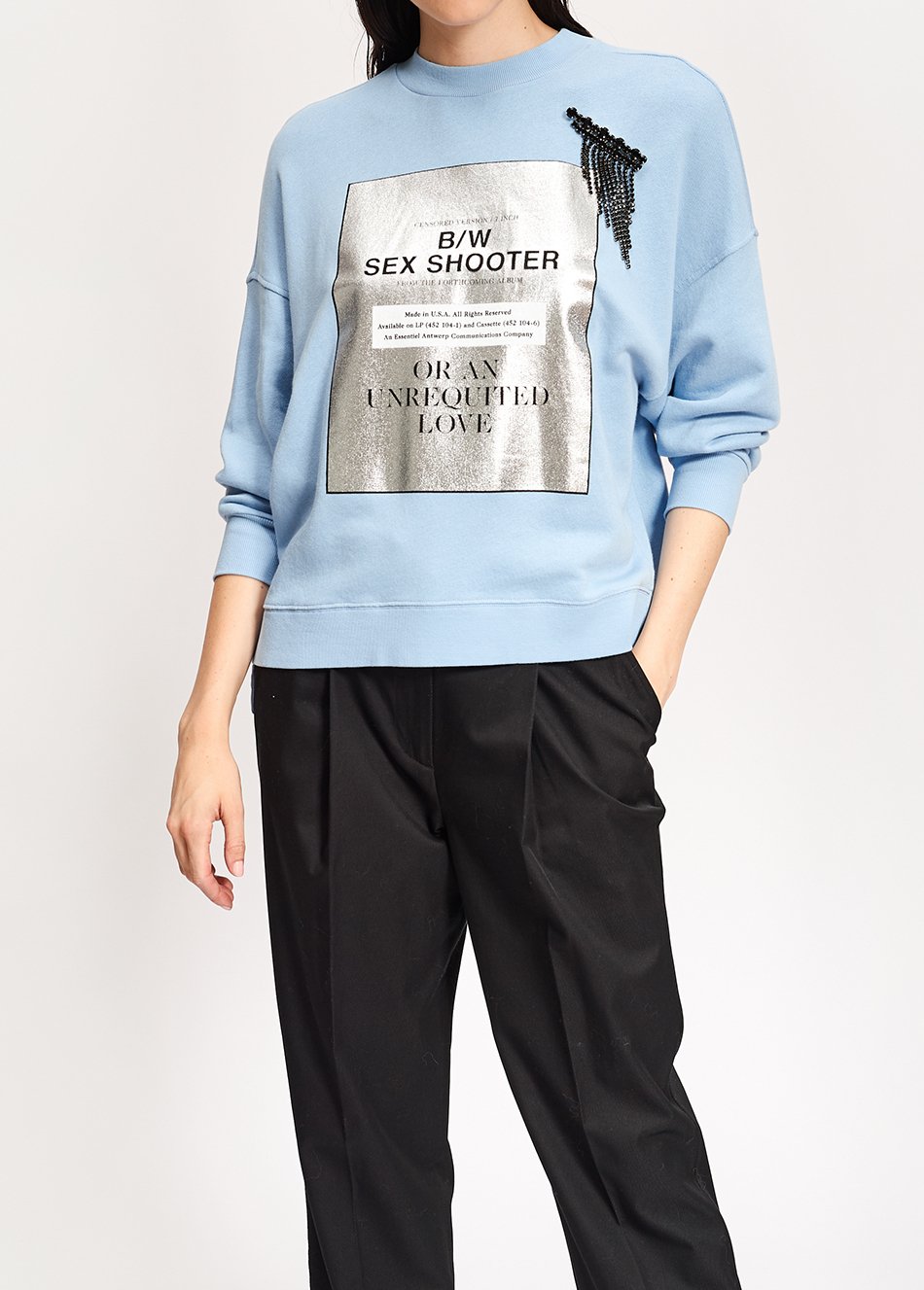 Sweatshirt 'sex shooter' bleu pà¢le en jersey de coton RE—SSENTIEL seconde main photo 5