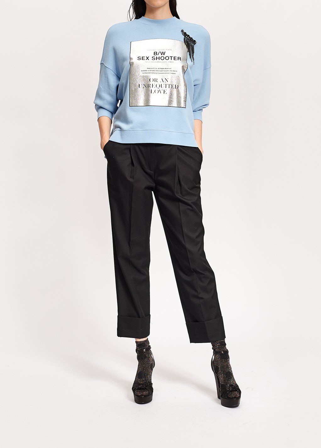 Sweatshirt 'sex shooter' bleu pà¢le en jersey de coton RE—SSENTIEL seconde main photo 6