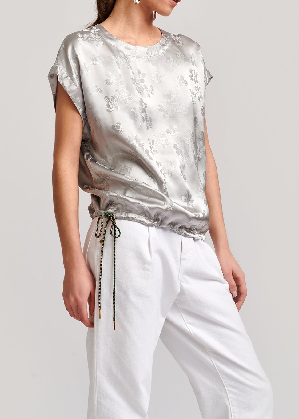 Top gris en jacquard fleuri RE—SSENTIEL seconde main photo 3