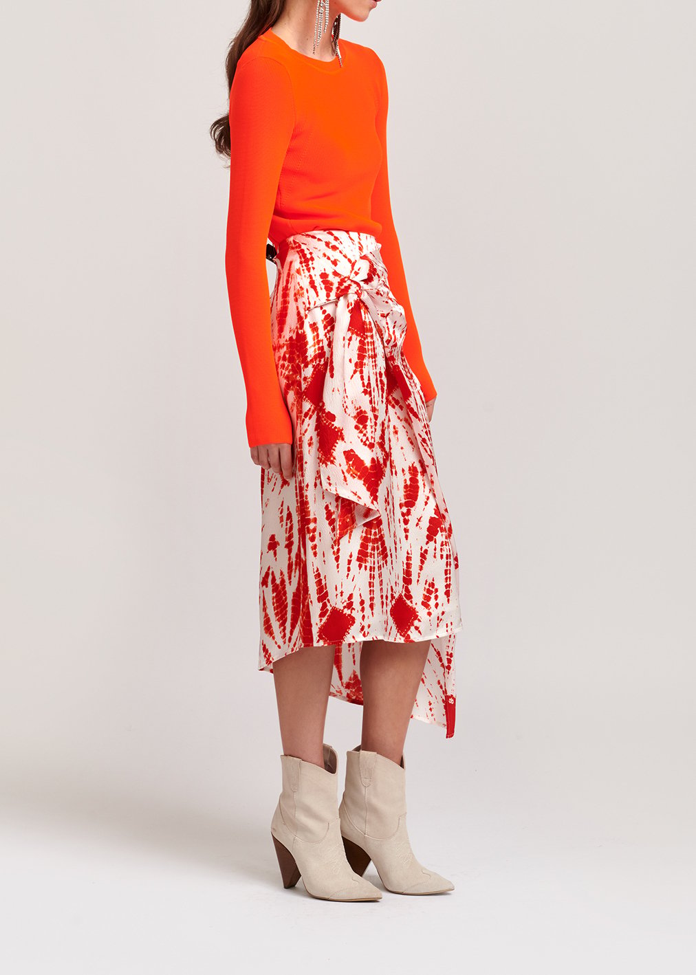 Off-white and red tie-dyed silk midi skirt RE—SSENTIEL second-hand photo 6